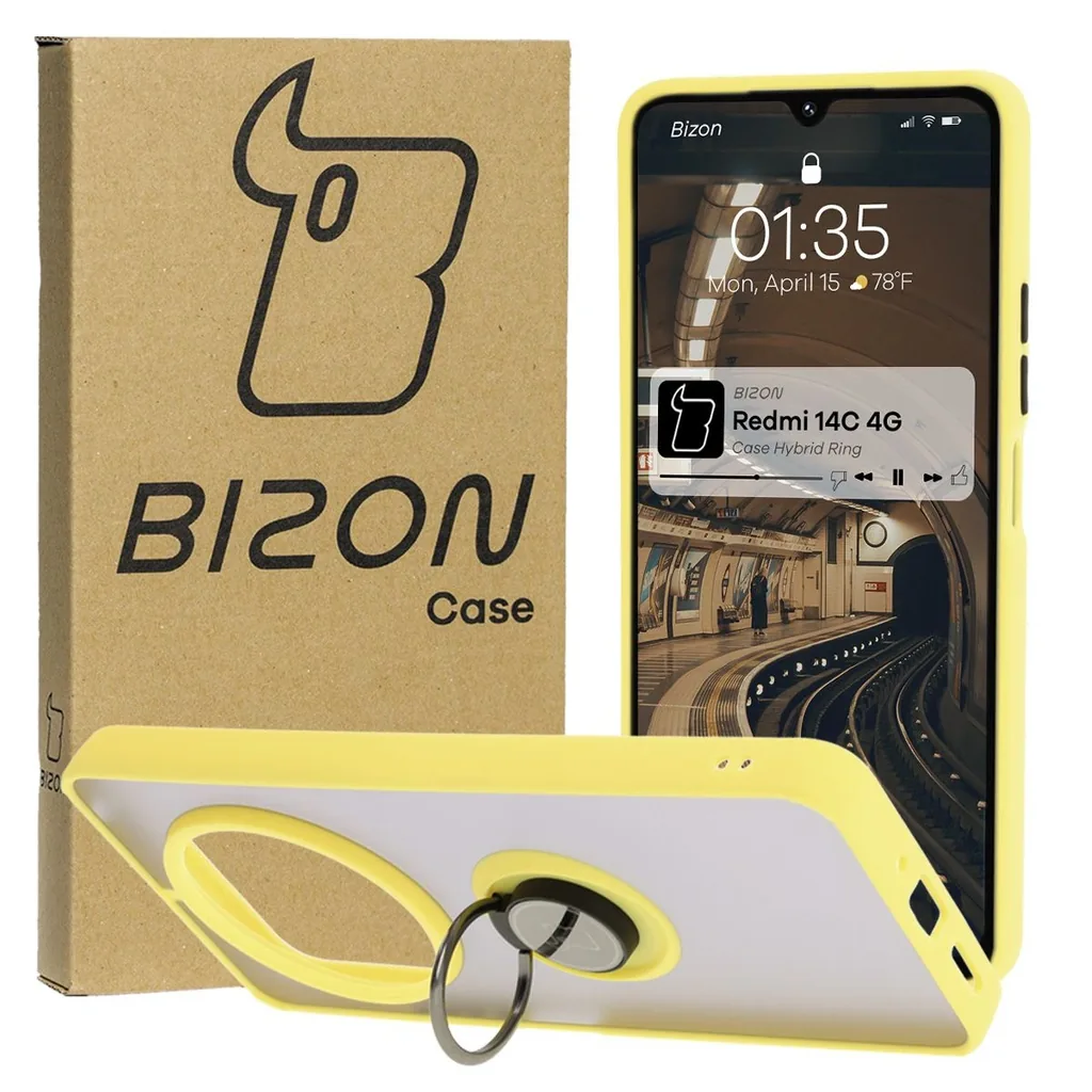 Kryt Bizon Case Hybrid Ring Xiaomi Redmi 14C 4G / POCO C75 smoky with a yellow frame