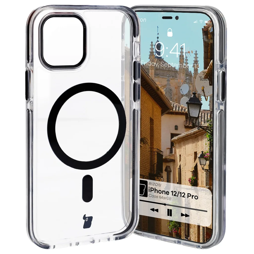Kryt Bizon Case Marco Apple iPhone 12 Pro / 12 clear with black frame