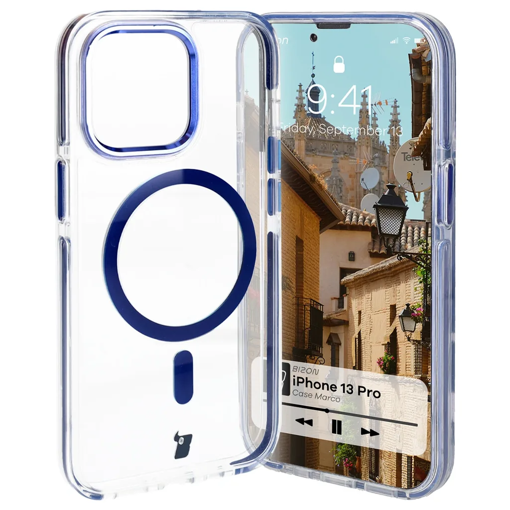Kryt Bizon Case Marco Apple iPhone 13 Pro clear with blue frame