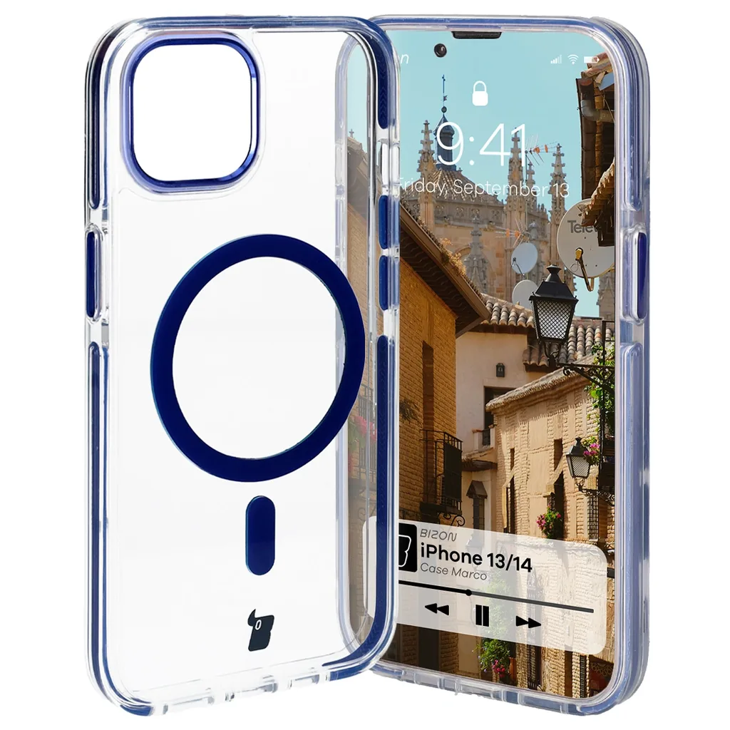 Kryt Bizon Case Marco Apple iPhone 14 / Apple iPhone 13 clear with blue frame