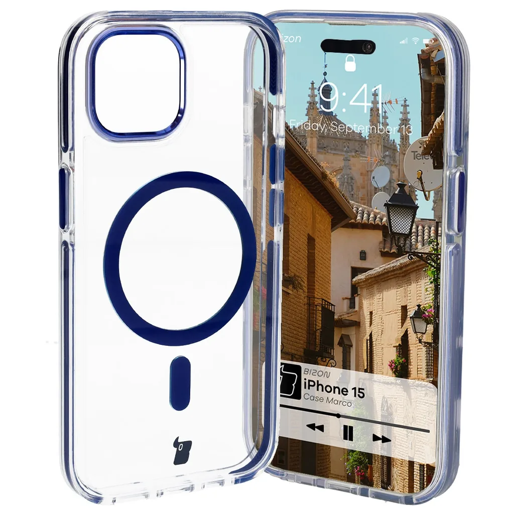Kryt Bizon Case Marco Apple iPhone 15 clear with blue frame