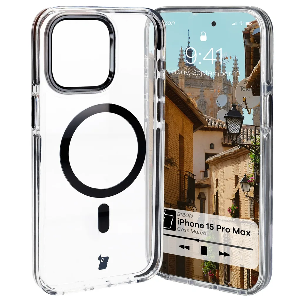Kryt Bizon Case Marco Apple iPhone 15 Pro Max clear with black frame