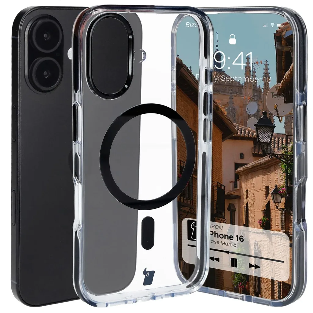 Kryt Bizon Case Marco Apple iPhone 16 clear with black frame
