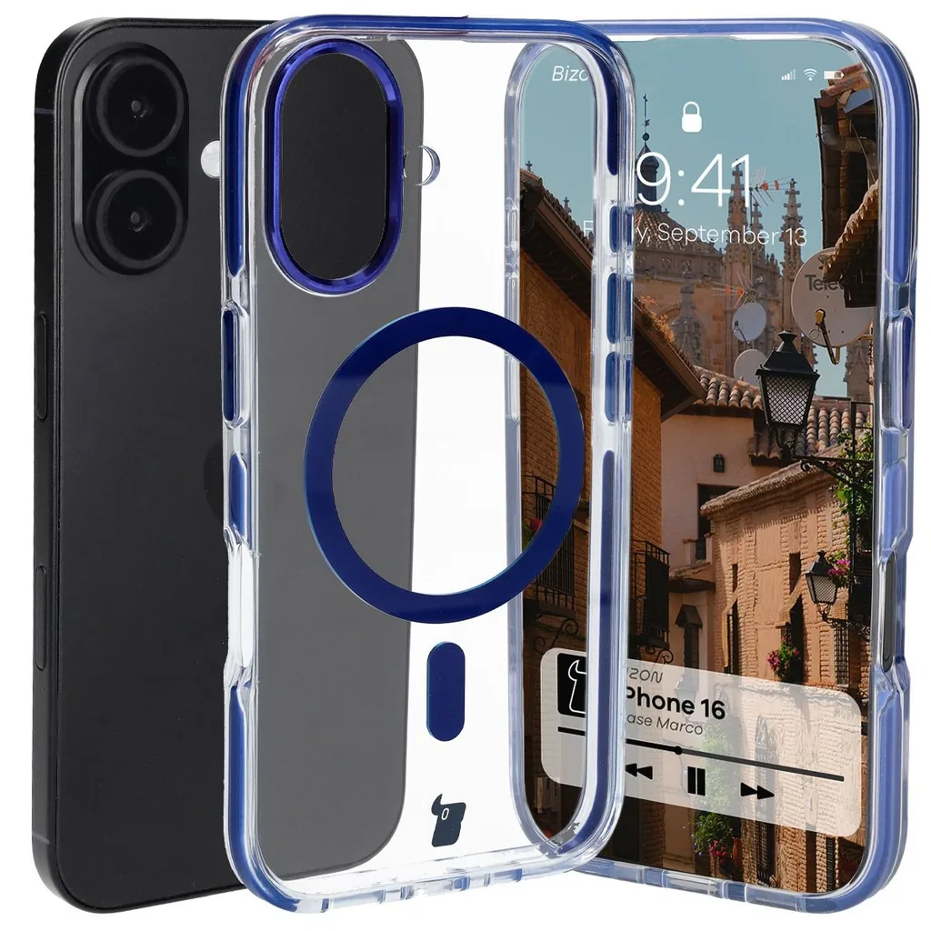 Kryt Bizon Case Marco Apple iPhone 16 clear with blue frame