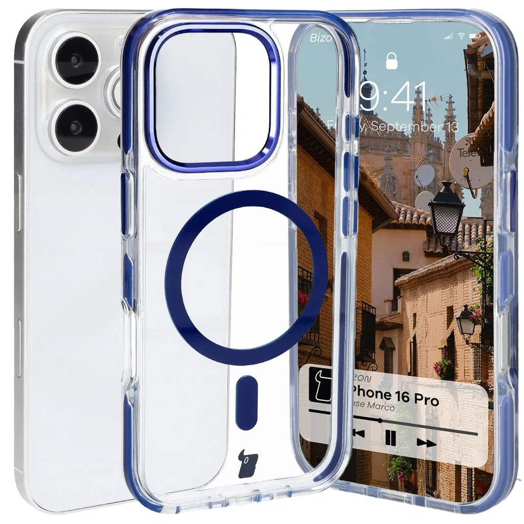 Kryt Bizon Case Marco Apple iPhone 16 Pro clear with blue frame