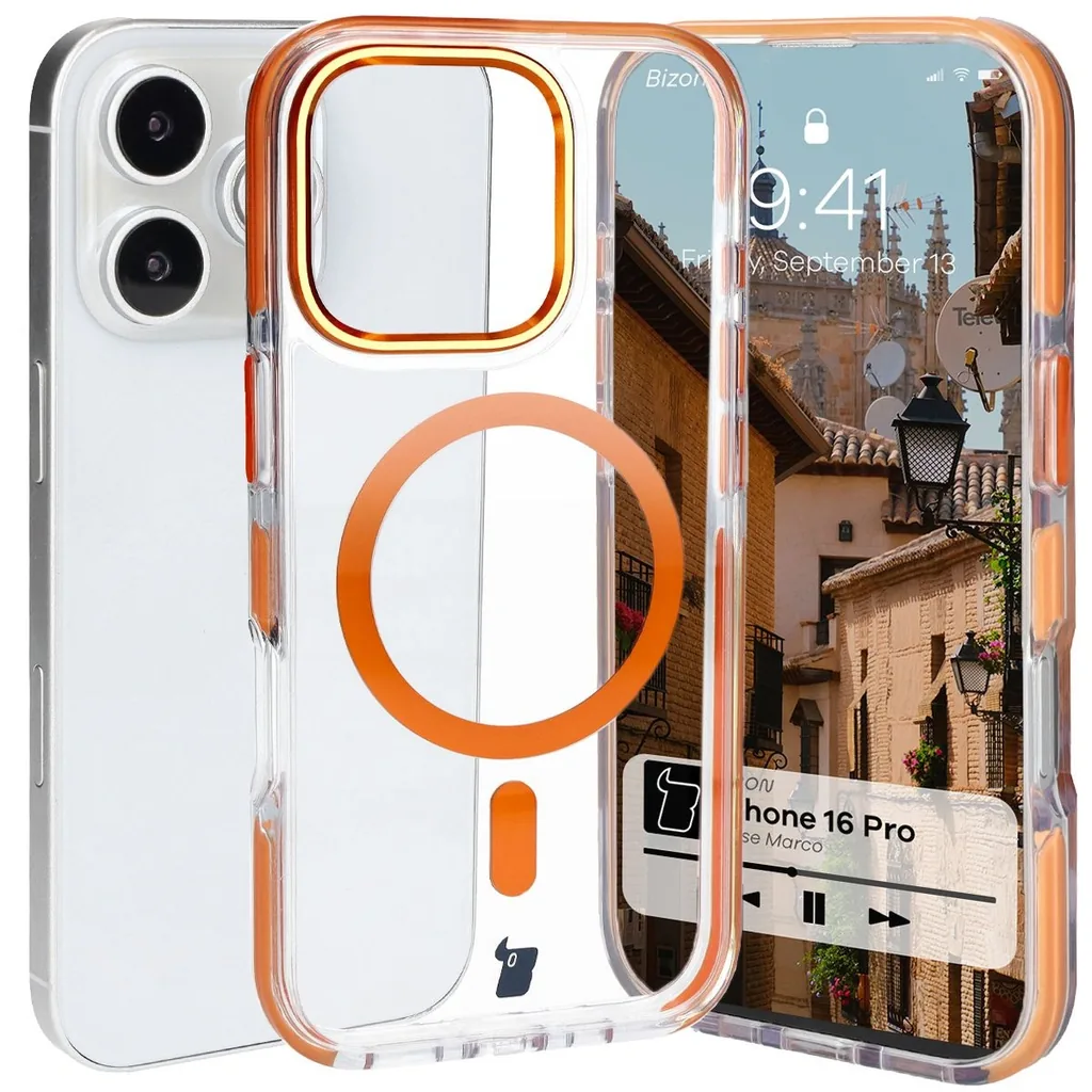 Kryt Bizon Case Marco Apple iPhone 16 Pro clear with orange frame