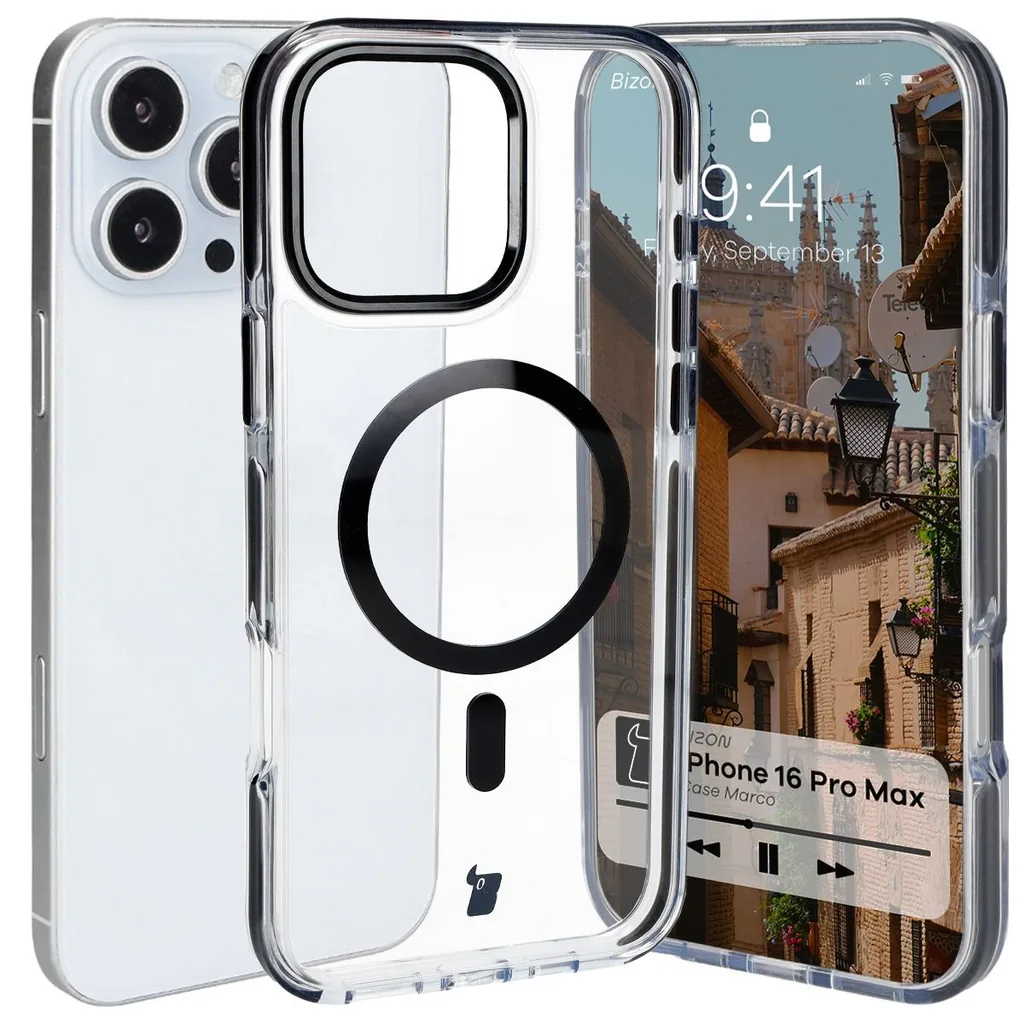 Kryt Bizon Case Marco Apple iPhone 16 Pro Max clear with black frame