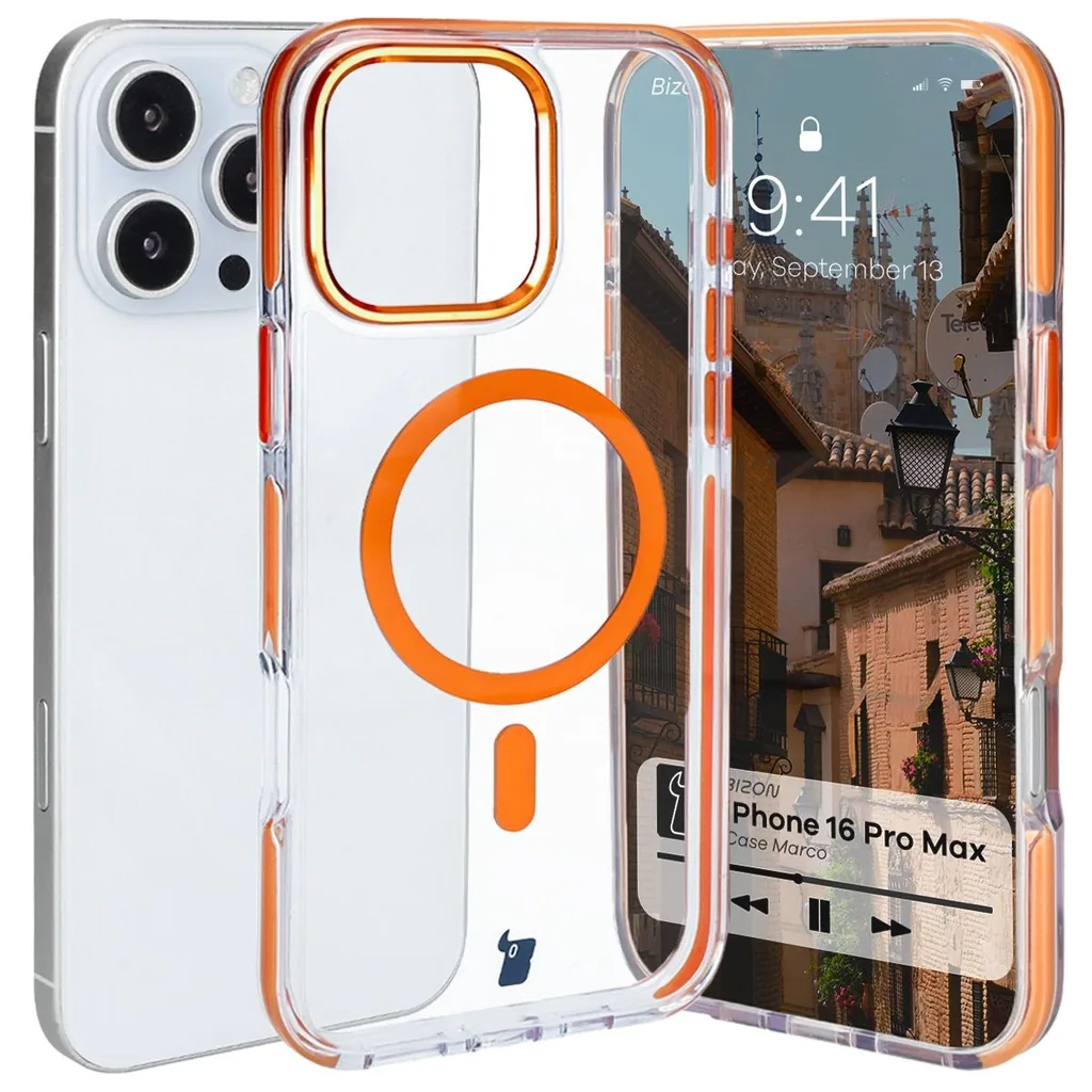 Kryt Bizon Case Marco Apple iPhone 16 Pro Max clear with orange frame