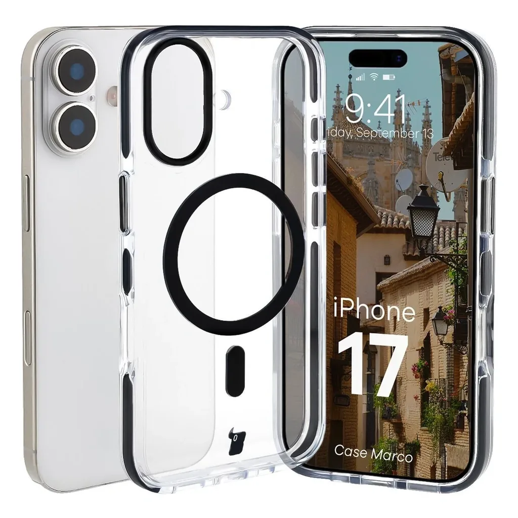Kryt Bizon Case Marco Magnetic Apple iPhone 17 clear with a black frame