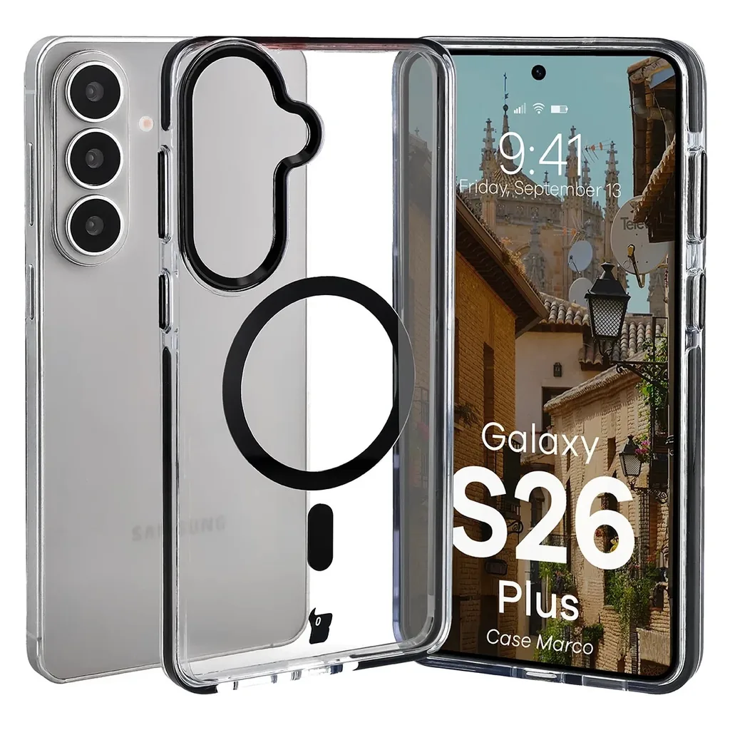Kryt Bizon Case Marco Magnetic Samsung Galaxy S26 Plus, transparent with a black frame