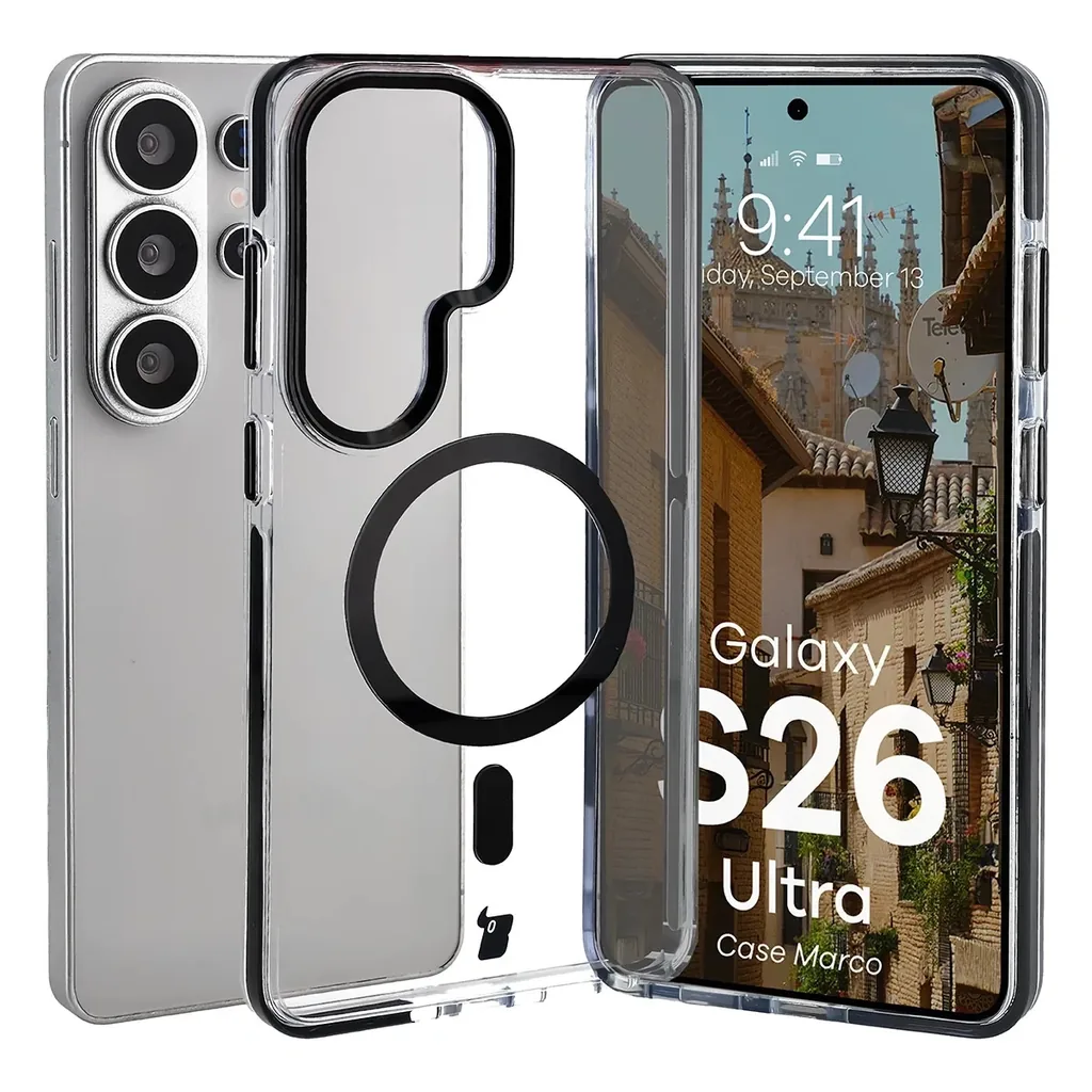 Kryt Bizon Case Marco Magnetic Samsung Galaxy S26 Ultra, transparent with a black frame
