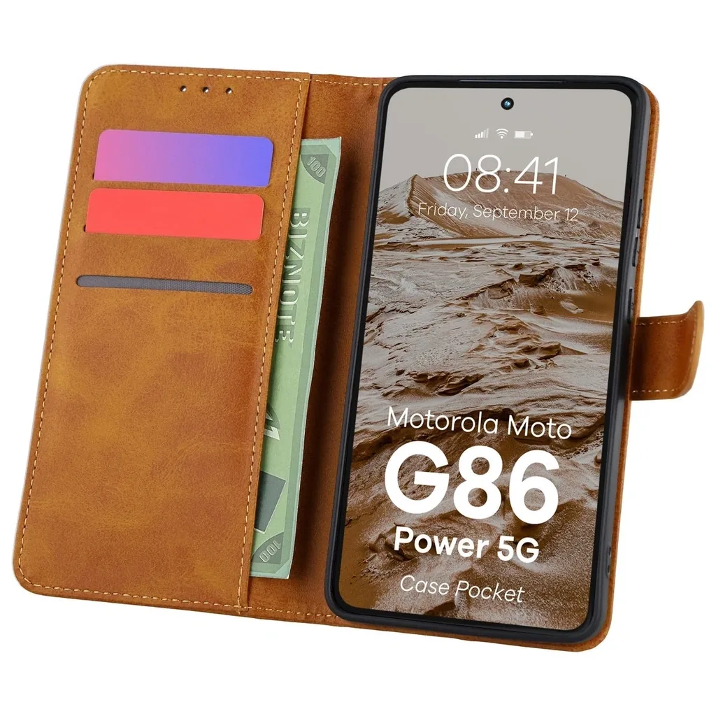 Kryt Bizon Case Pocket Motorola Moto G86 Power 5G brown