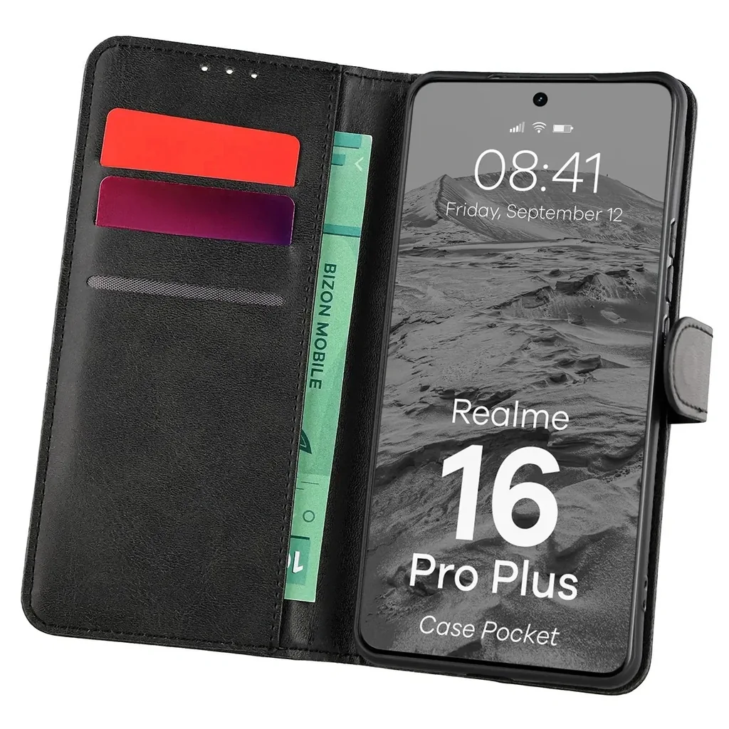 Kryt Bizon Case Pocket Realme 16 Pro+ Plus 5G, black
