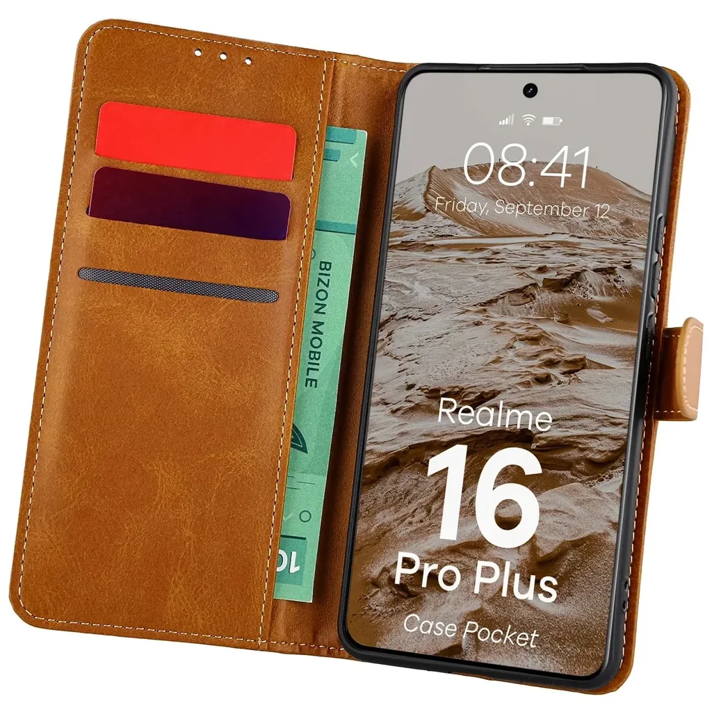 Kryt Bizon Case Pocket Realme 16 Pro+ Plus 5G, brown