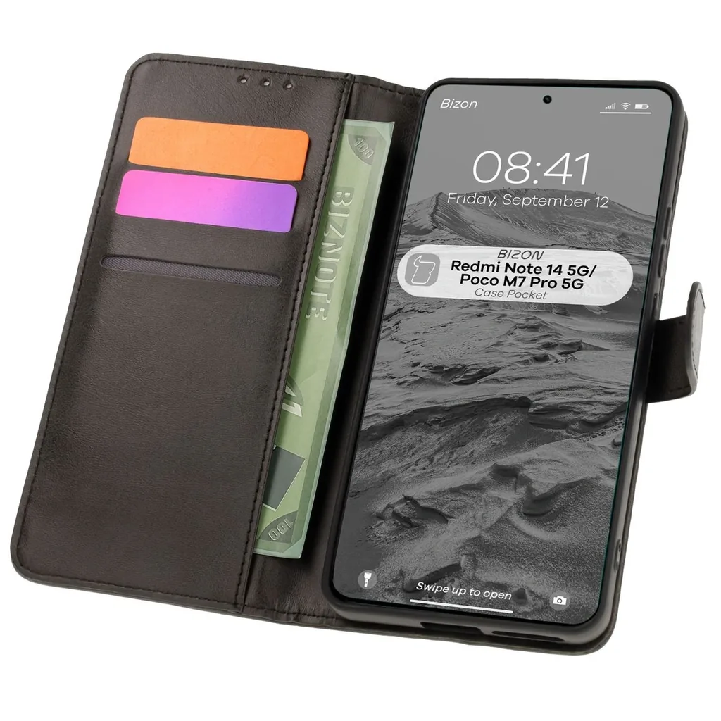 Kryt Bizon Case Pocket Xiaomi Redmi Note 14 5G / Poco M7 Pro 5G black