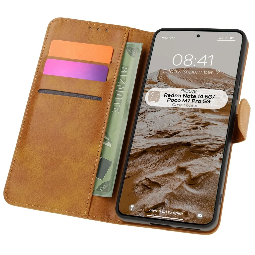 Kryt Bizon Case Pocket Xiaomi Redmi Note 14 5G / Poco M7 Pro 5G brown