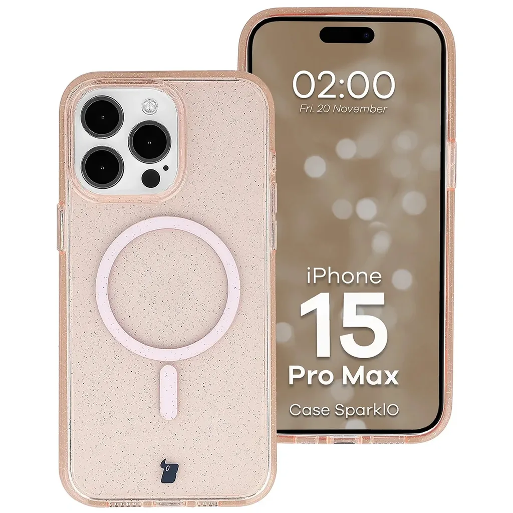Kryt Bizon Case SparklO Magnetic Apple iPhone 15 Pro Max, translucent orange with glitter