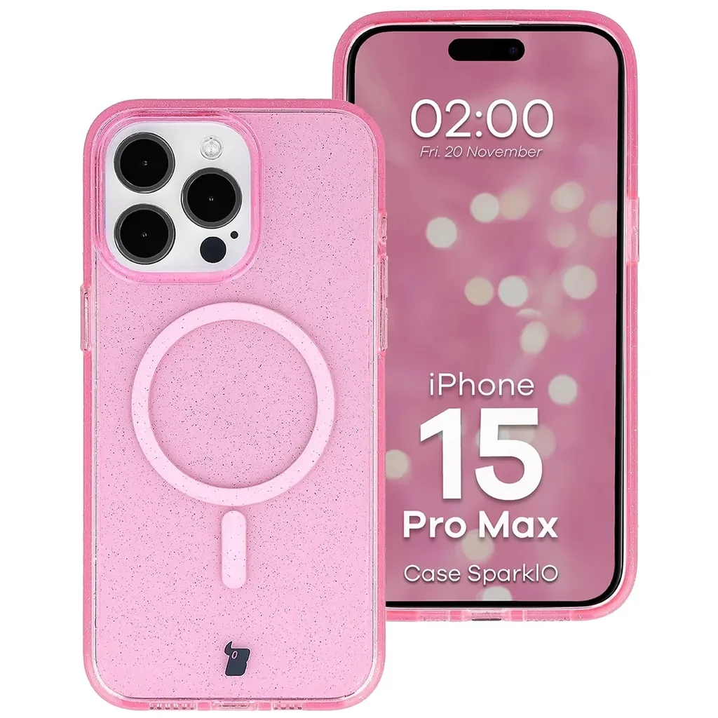Kryt Bizon Case SparklO Magnetic Apple iPhone 15 Pro Max, translucent-pink with glitter