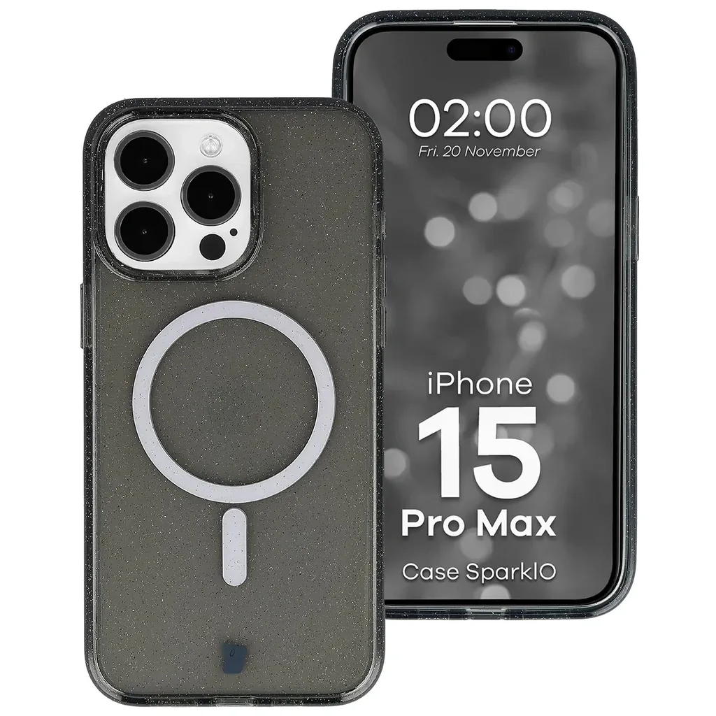 Kryt Bizon Case SparklO Magnetic Apple iPhone 15 Pro Max, transparent-black with glitter