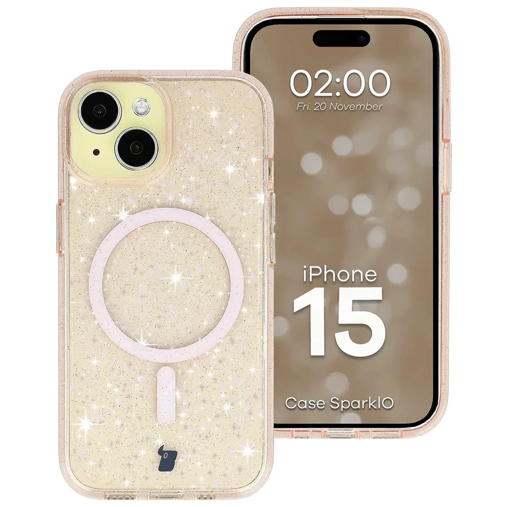 Kryt Bizon Case SparklO Magnetic Apple iPhone 15, translucent-orange with glitter