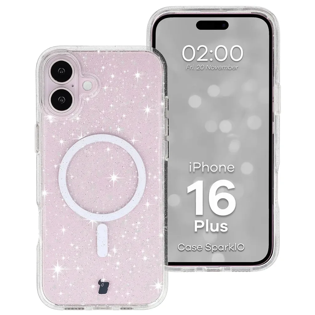 Kryt Bizon Case SparklO Magnetic Apple iPhone 16 Plus, transparent with glitter