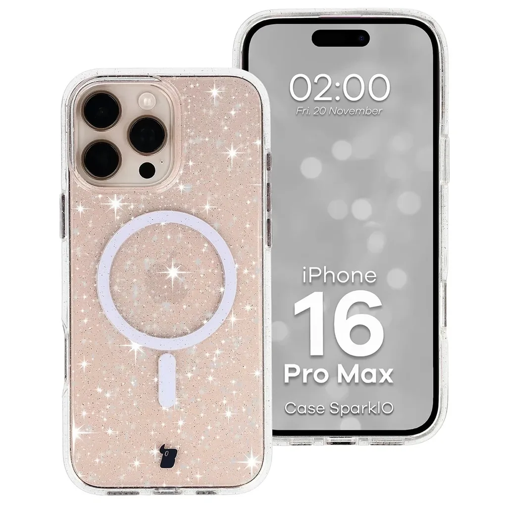 Kryt Bizon Case SparklO Magnetic Apple iPhone 16 Pro Max, transparent with glitter