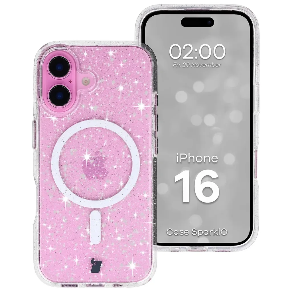 Kryt Bizon Case SparklO Magnetic Apple iPhone 16, transparent with glitter