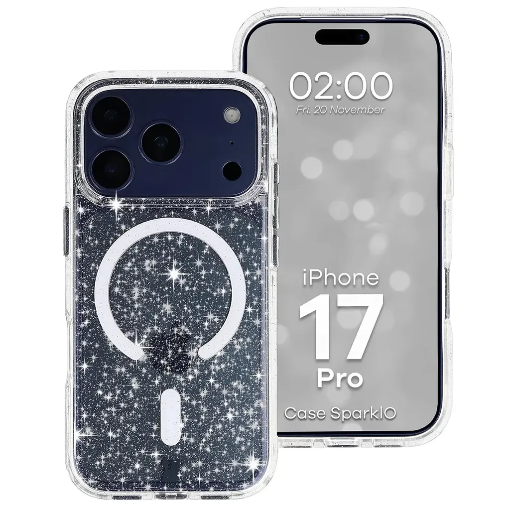 Kryt Bizon Case SparklO Magnetic Apple iPhone 17 Pro, transparent with glitter