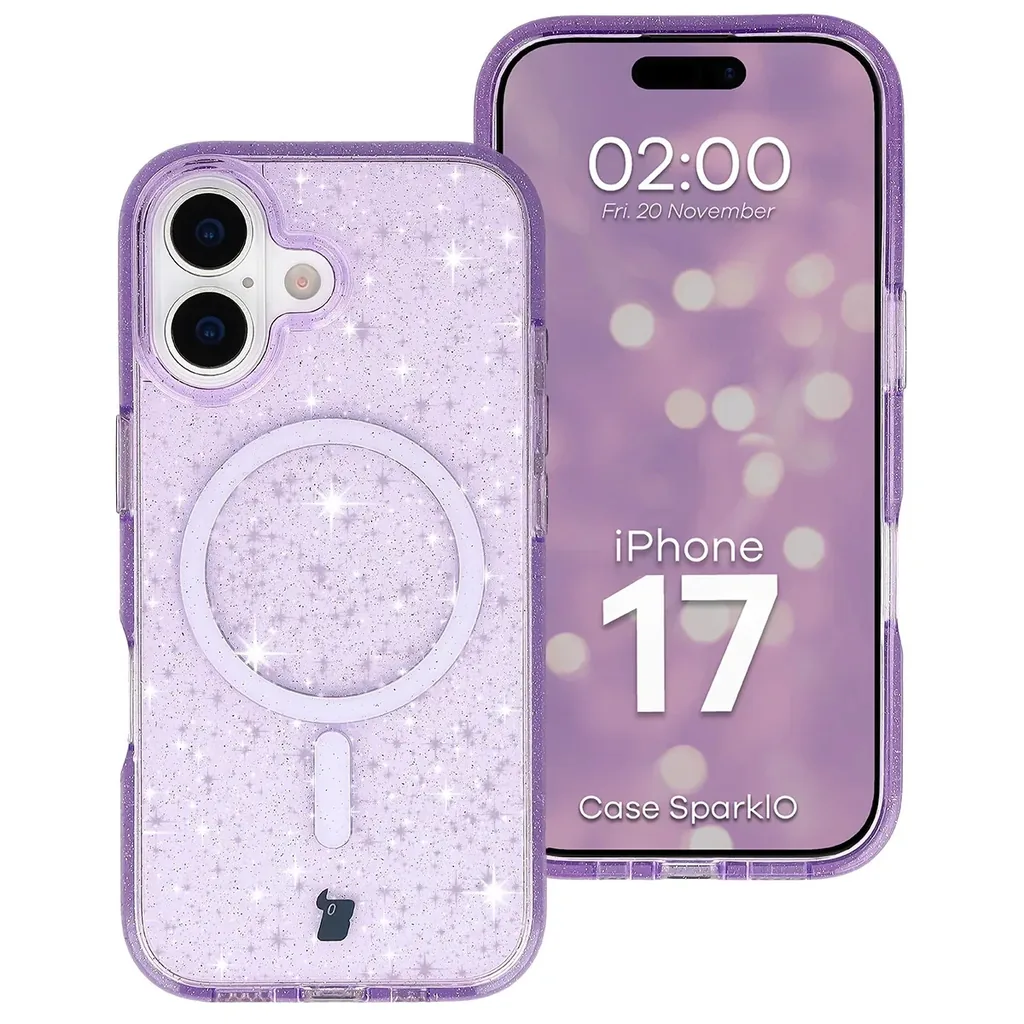 Kryt Bizon Case SparklO Magnetic Apple iPhone 17, translucent-purple with glitter