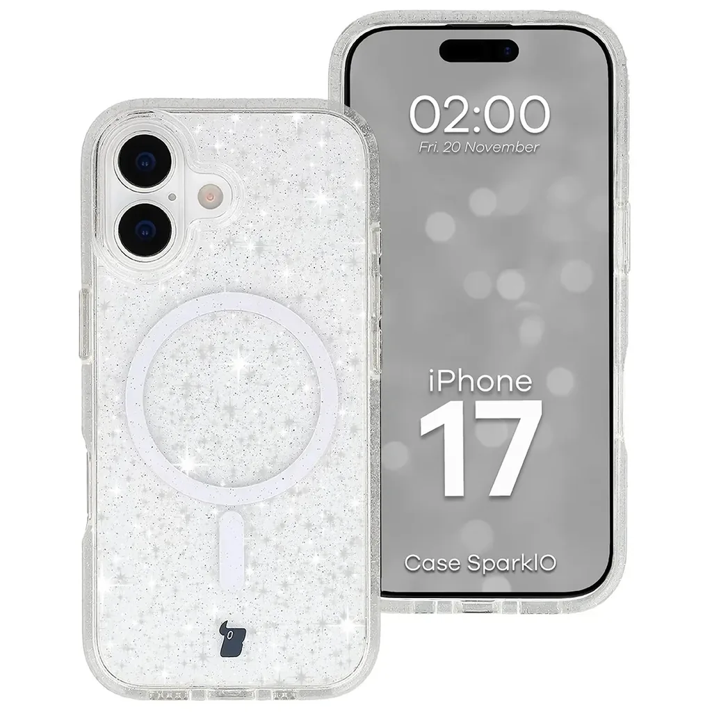 Kryt Bizon Case SparklO Magnetic Apple iPhone 17, transparent with glitter