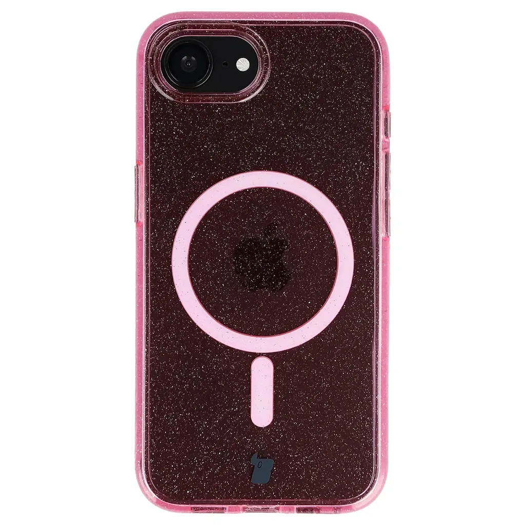 Kryt Bizon Case SparklO Magnetic Apple iPhone 17e / 16e, translucent-pink with glitter