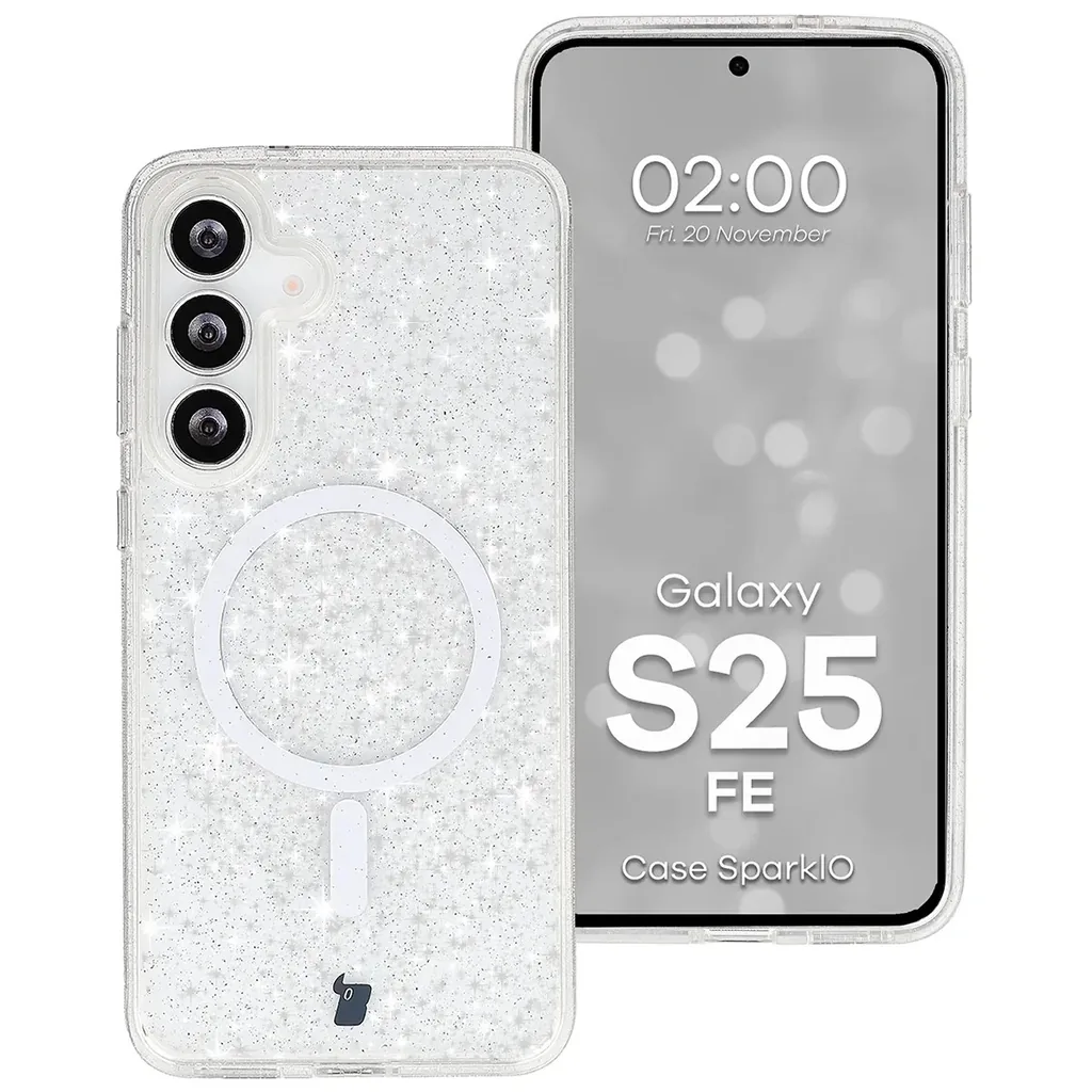 Kryt Bizon Case SparklO Magnetic Samsung Galaxy S25 FE, transparent with glitter