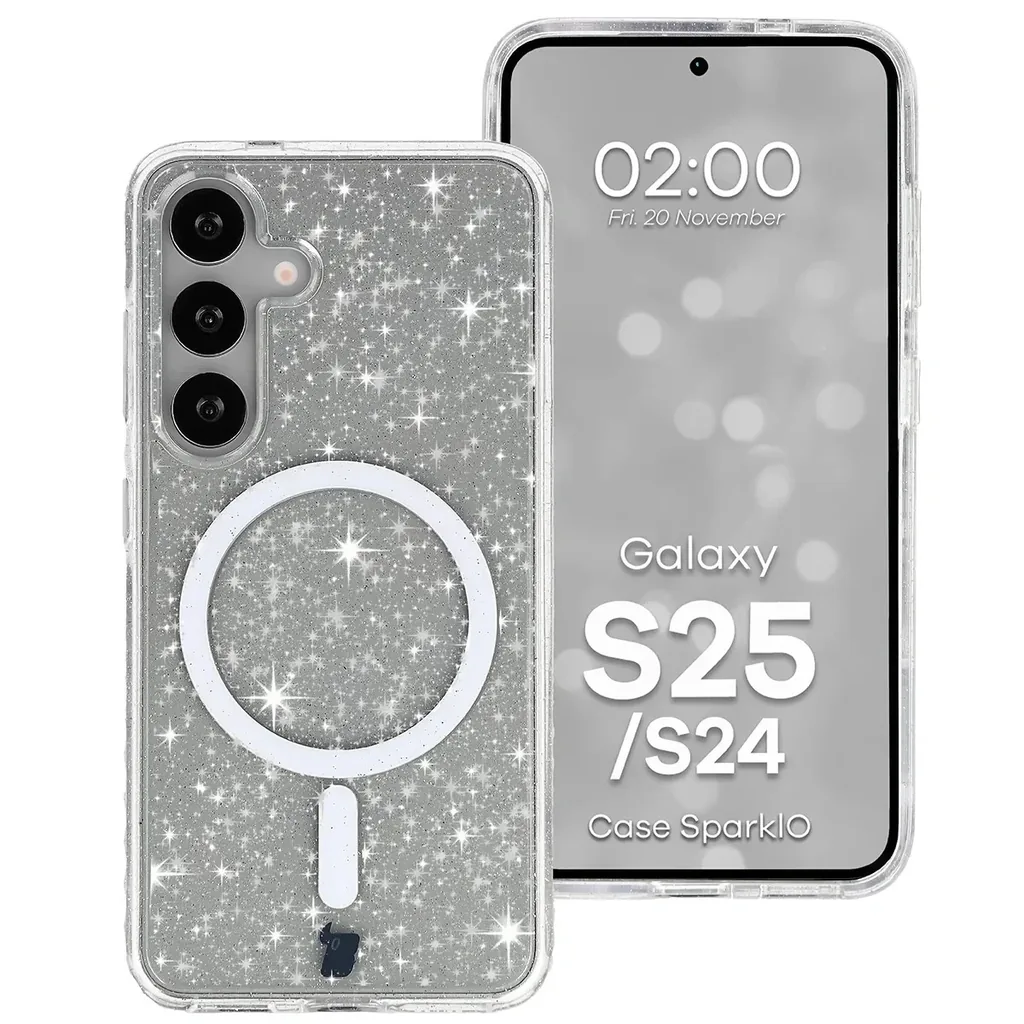 Kryt Bizon Case SparklO Magnetic Samsung Galaxy S25 / S24, transparent with glitter