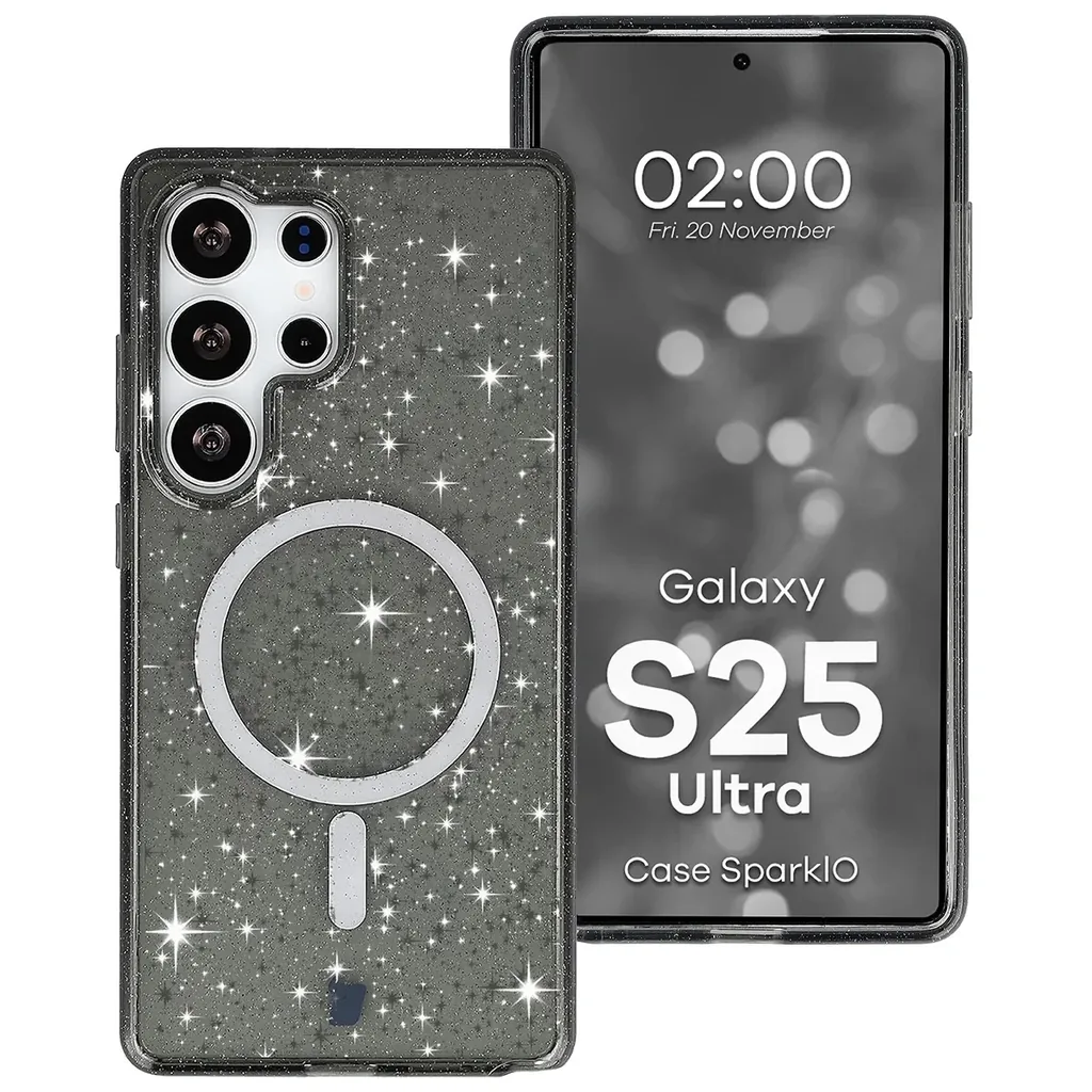 Kryt Bizon Case SparklO Magnetic Samsung Galaxy S25 Ultra, transparent-black with glitter
