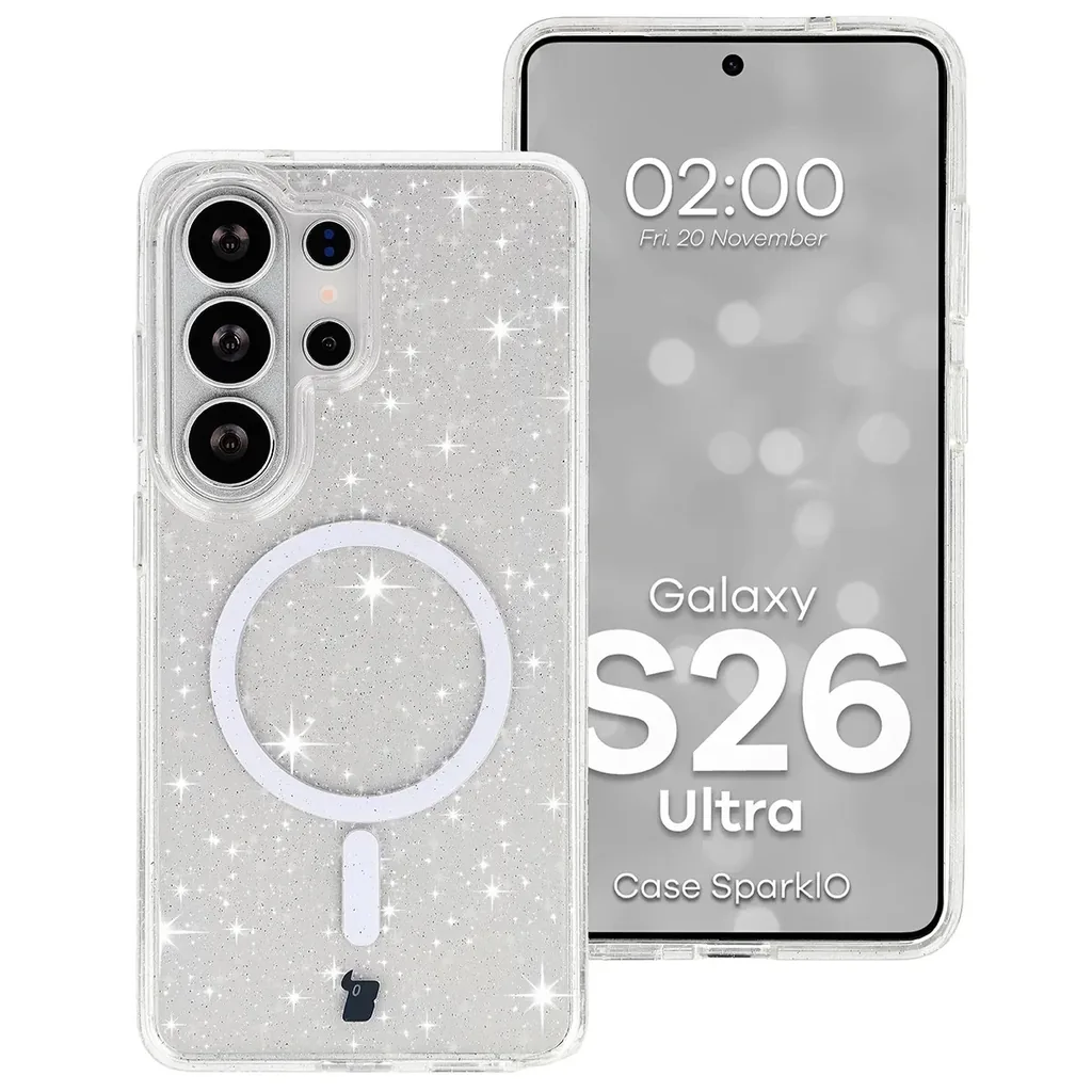Kryt Bizon Case SparklO Magnetic Samsung Galaxy S26 Ultra, transparent with glitter