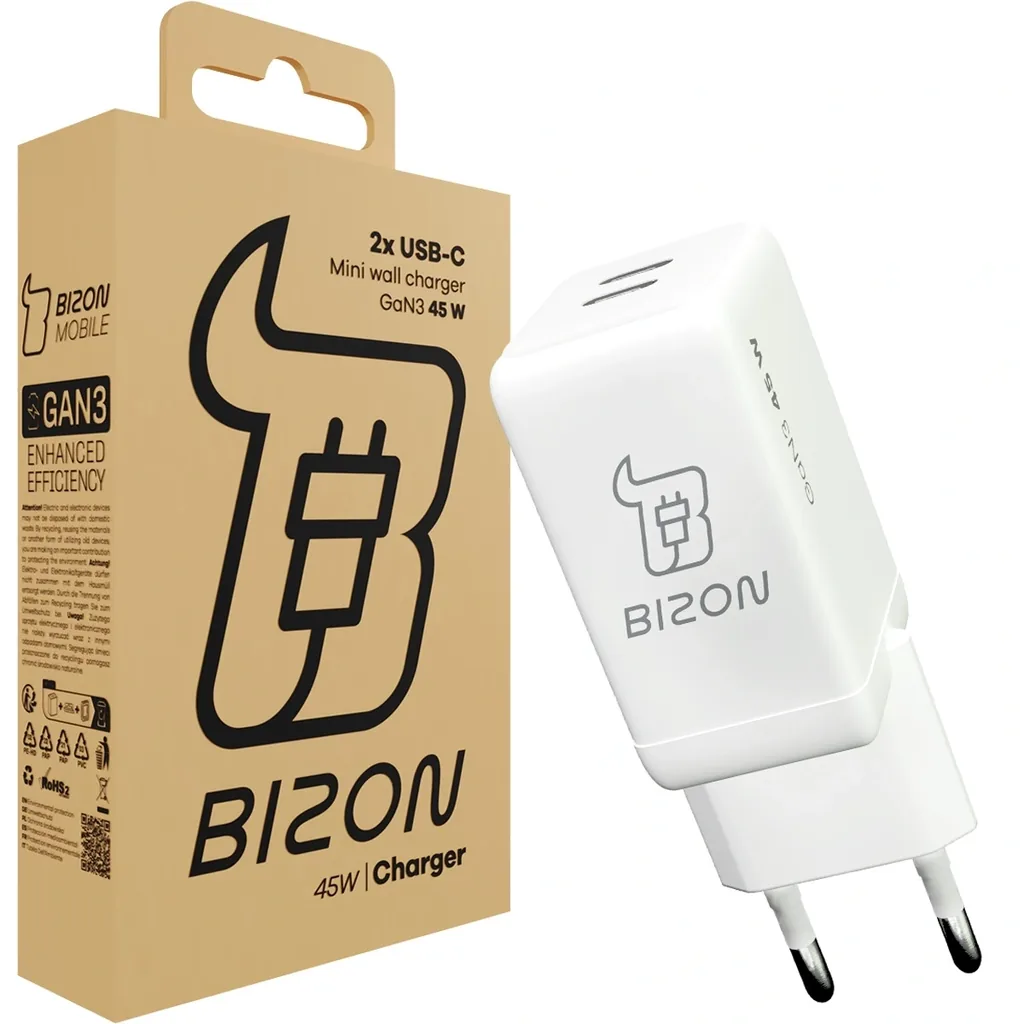 Síťová nabíječka Bizon Charger VT-25B 25W USB-C PD, USB-A QC 4.0 GAN3 white