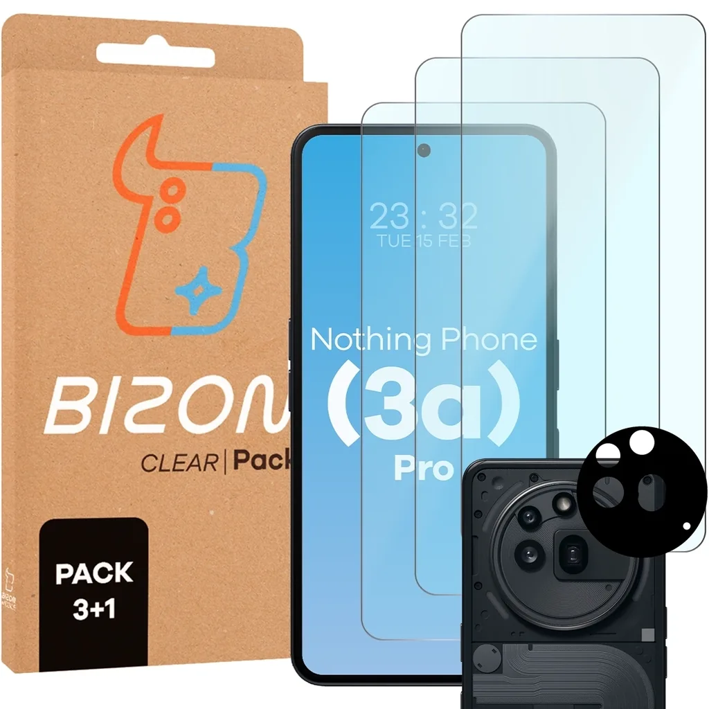 Kryt Bizon Clear 2 Pack 3x tempered glass + 1x lens protection Nothing Phone (3a) Pro