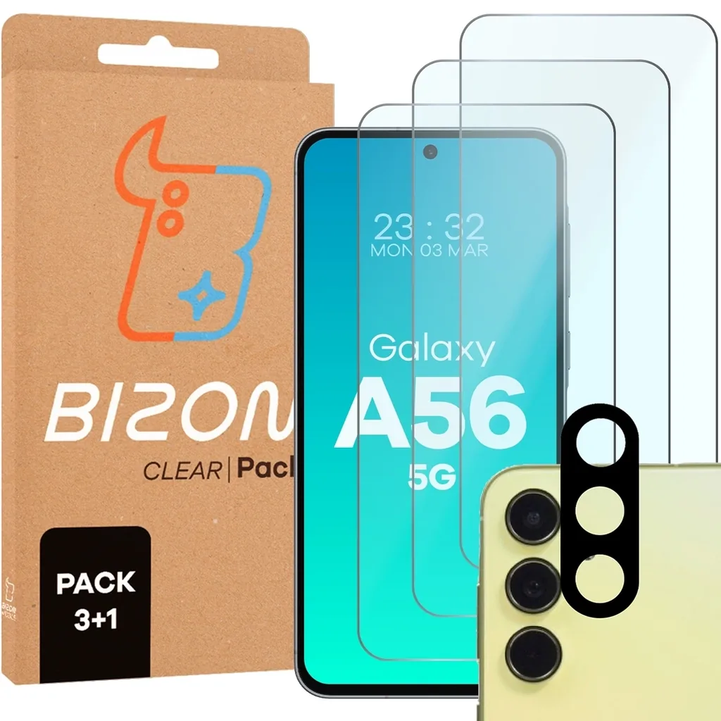 Kryt Bizon Clear 2 Pack 3x tempered glass + 1x lens protection Samsung Galaxy A56 5G