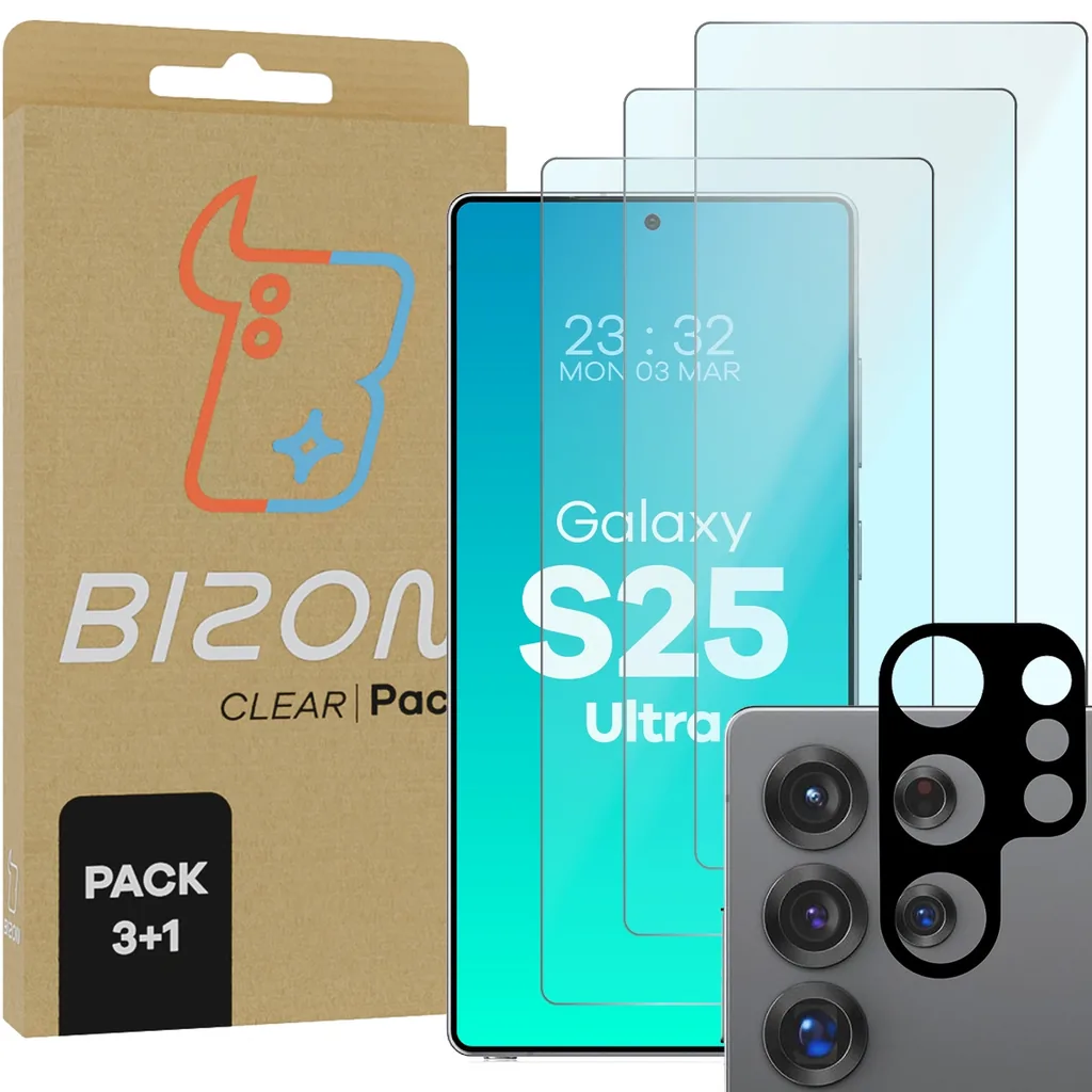 Kryt Bizon Clear 2 Pack 3x tempered glass + 1x lens protection Samsung Galaxy S25 Ultra