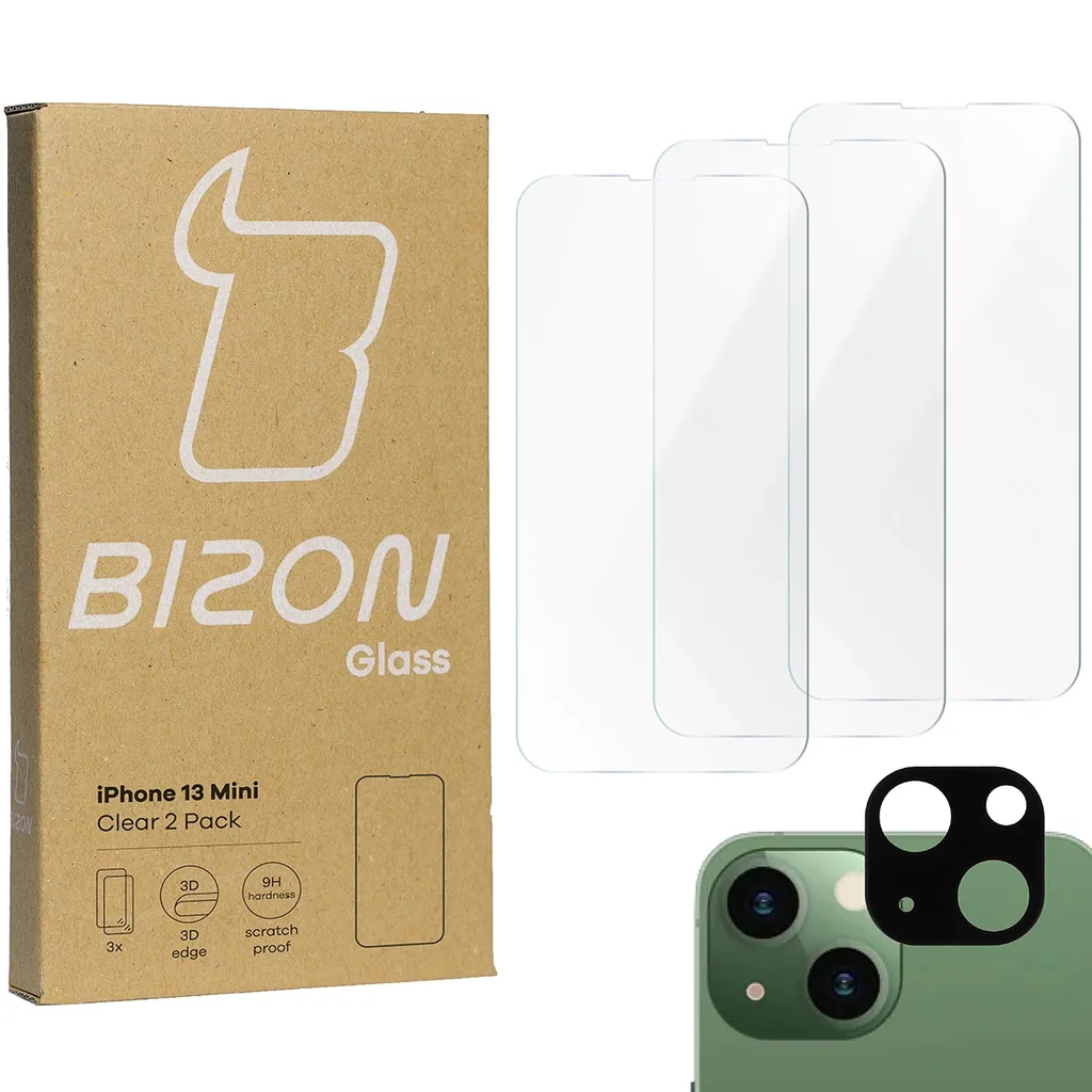 Kryt BIZON Clear 3x screen glass + camera glass Apple iPhone 13 Mini