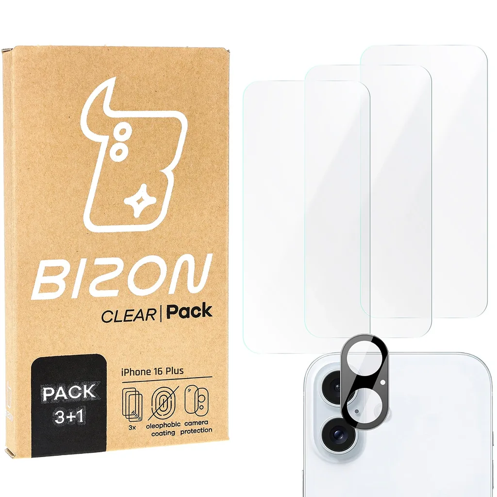 Kryt BIZON Clear 3x screen glass + camera glass Apple iPhone 16 Plus