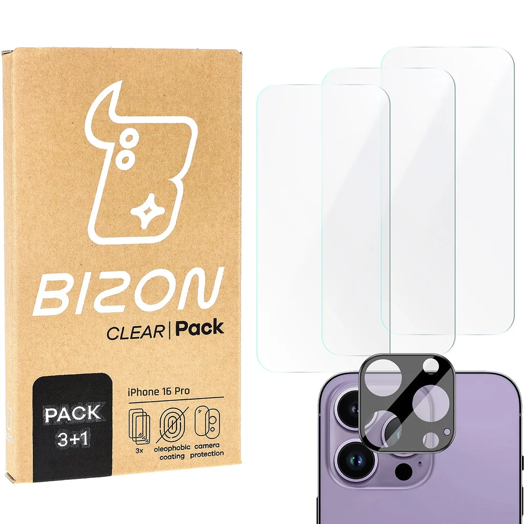 Kryt Bizon Clear 3x screen glass + camera glass Apple iPhone 16 Pro
