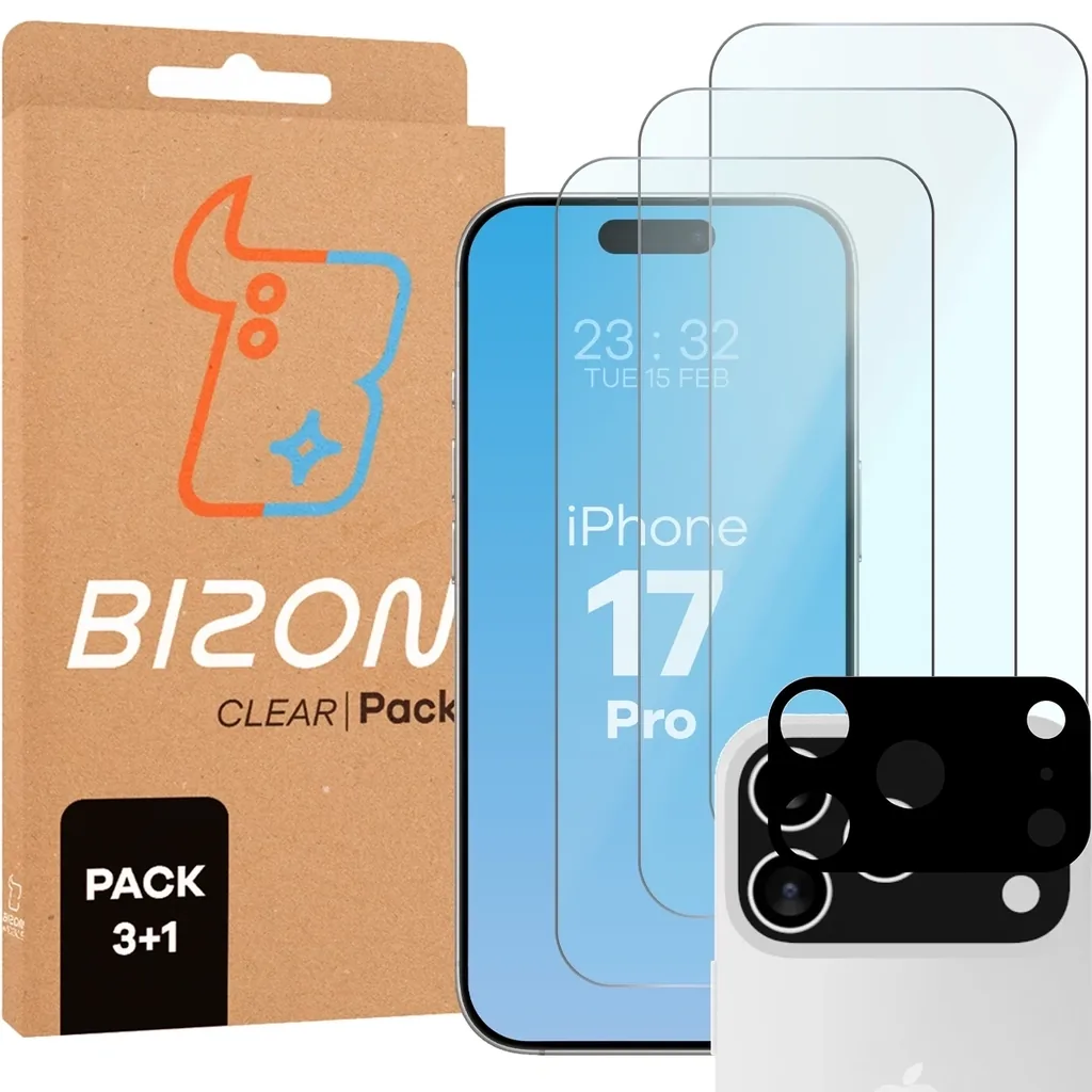 Kryt BIZON Clear 3x screen glass + camera glass Apple iPhone 17 Pro