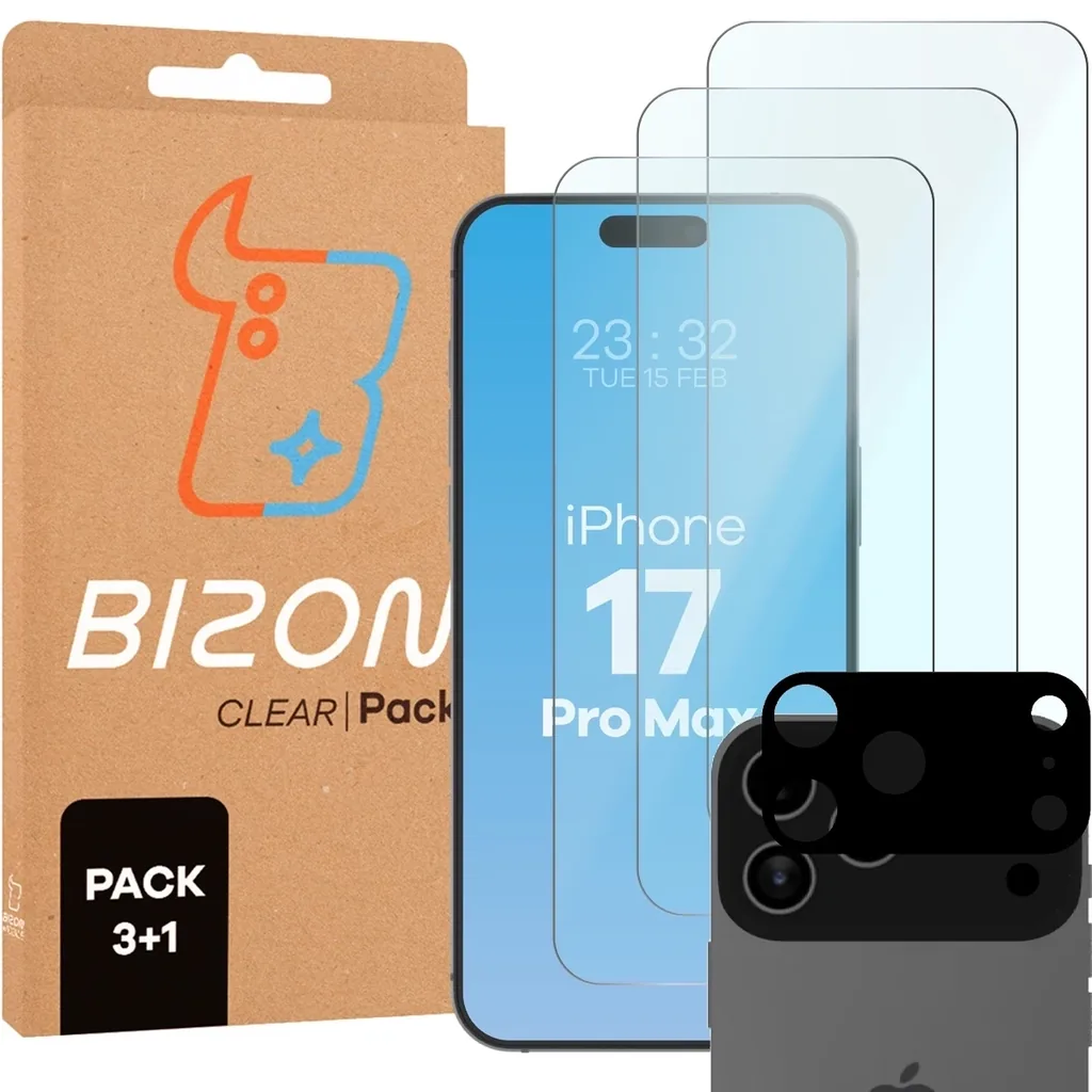 Kryt BIZON Clear 3x screen glass + camera glass Apple iPhone 17 Pro Max