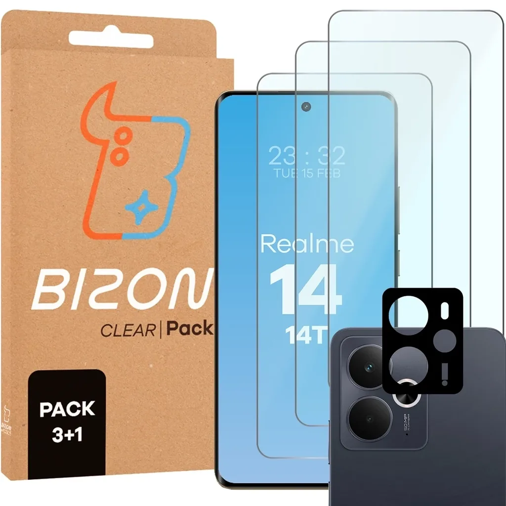 Kryt BIZON Clear 3x screen glass + camera glass Realme 14 5G / 14T 5G