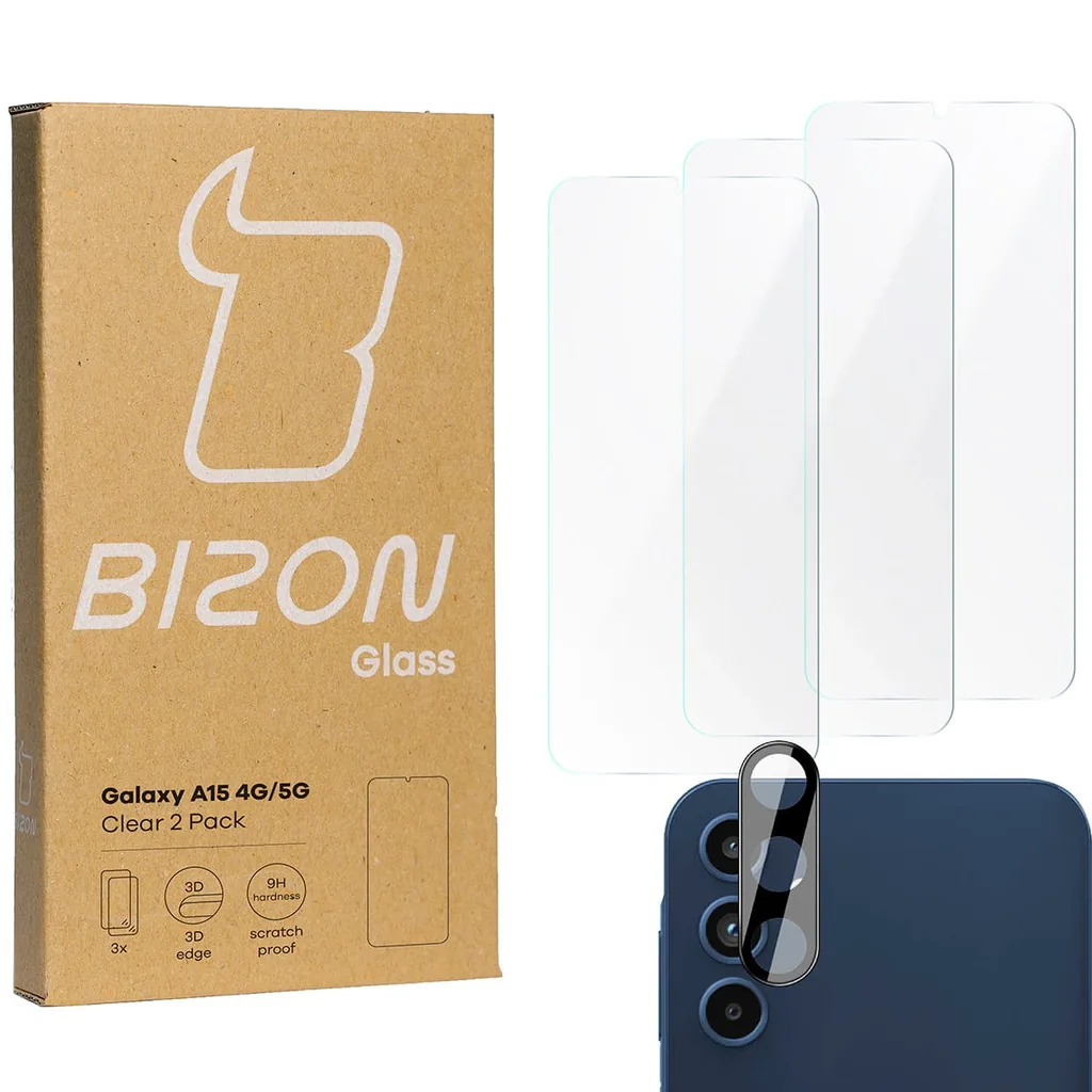 Kryt BIZON Clear 3x screen glass + camera glass Samsung Galaxy A15 4G/5G