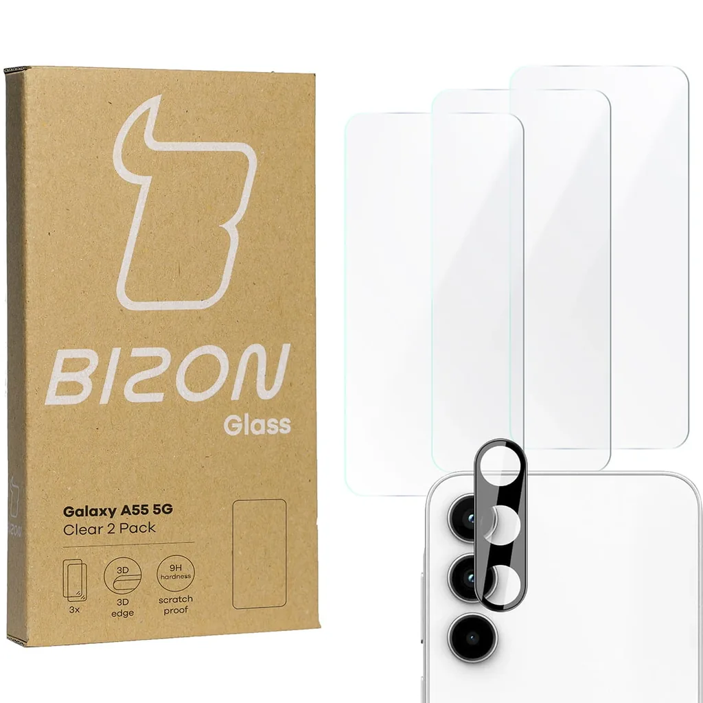 Kryt BIZON Clear 3x screen glass + camera glass Samsung Galaxy A55 5G