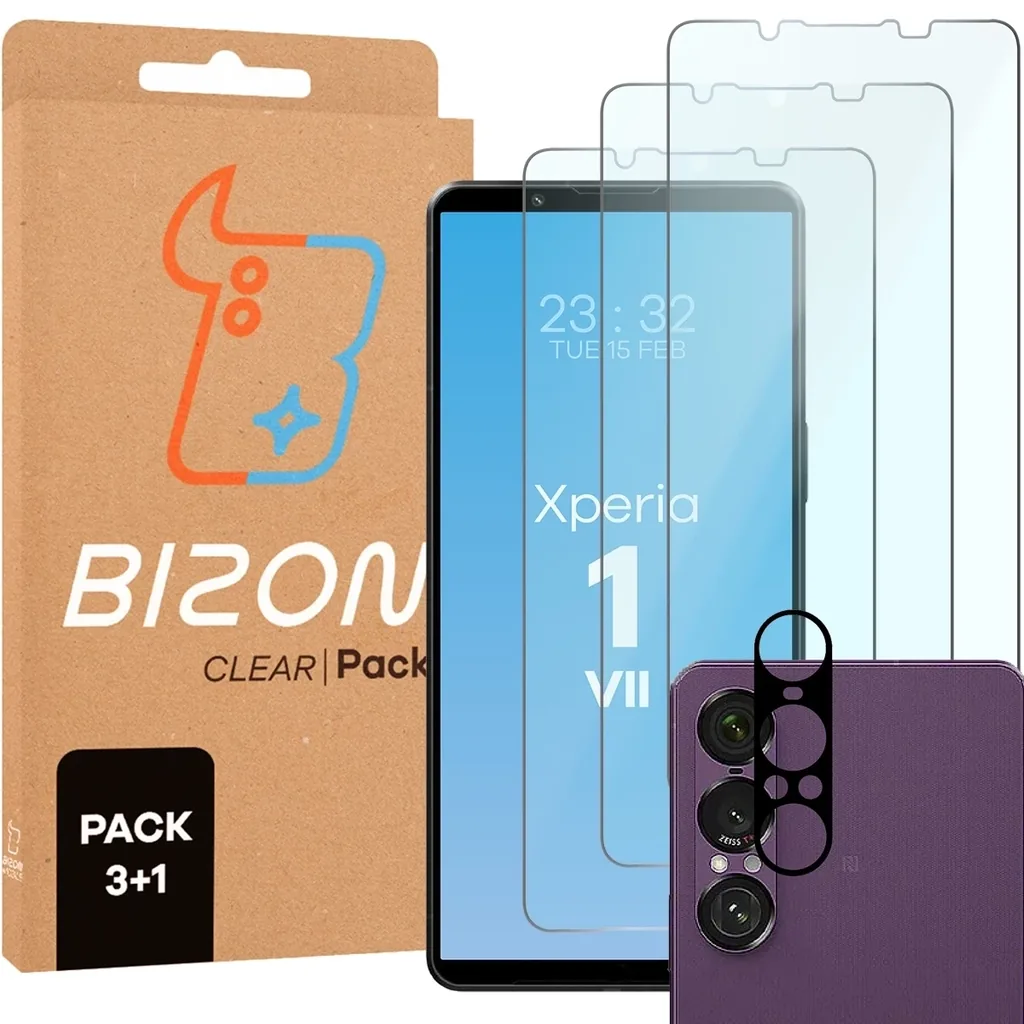 Kryt BIZON Clear 3x screen glass + camera glass Sony Xperia 1 VII
