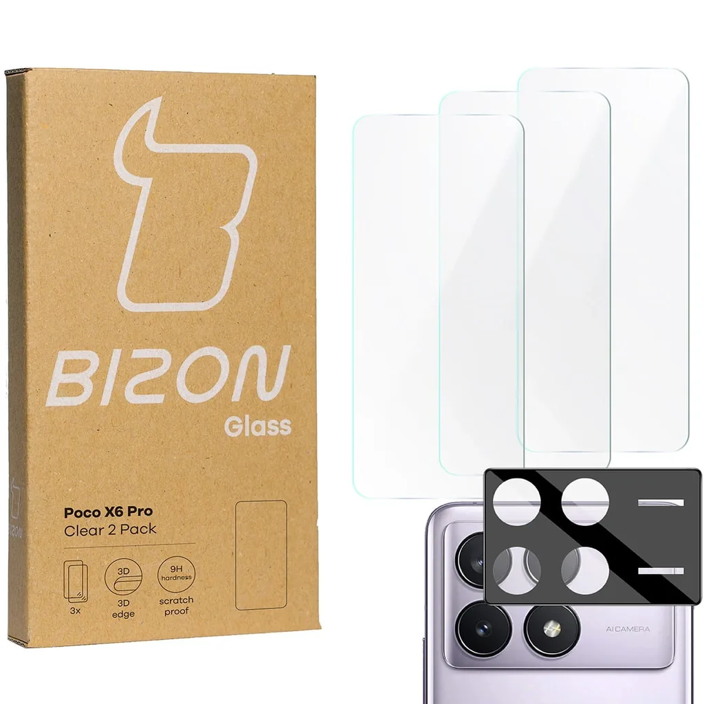 Kryt BIZON Clear 3x screen glass + camera glass Xiaomi Poco X6 Pro