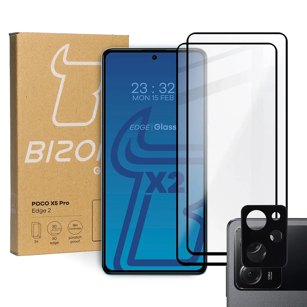 Kryt BIZON Edge 2 2x screen glass + camera glass Poco X5 Pro